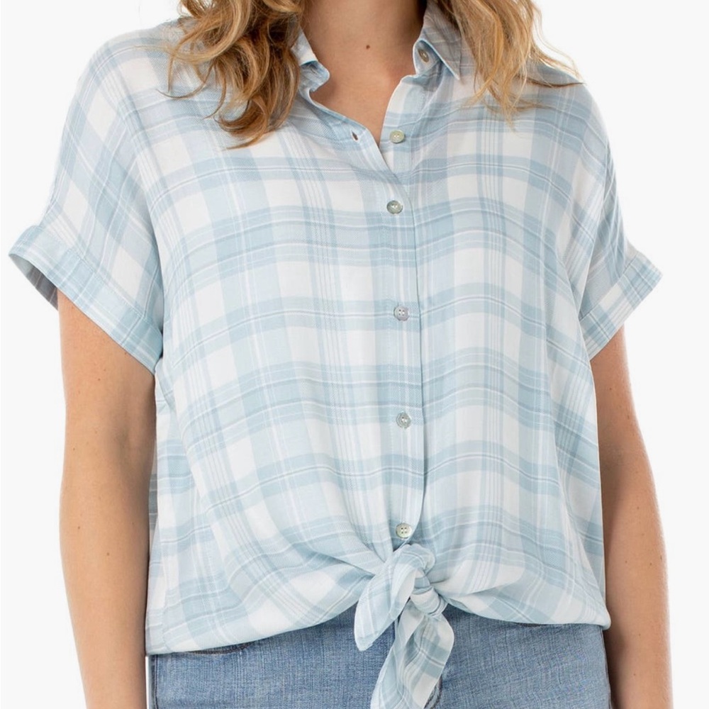 Plaid Button-Up Tie Front Top